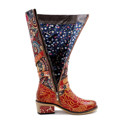 Retro Handmade Floral Embossed Boots