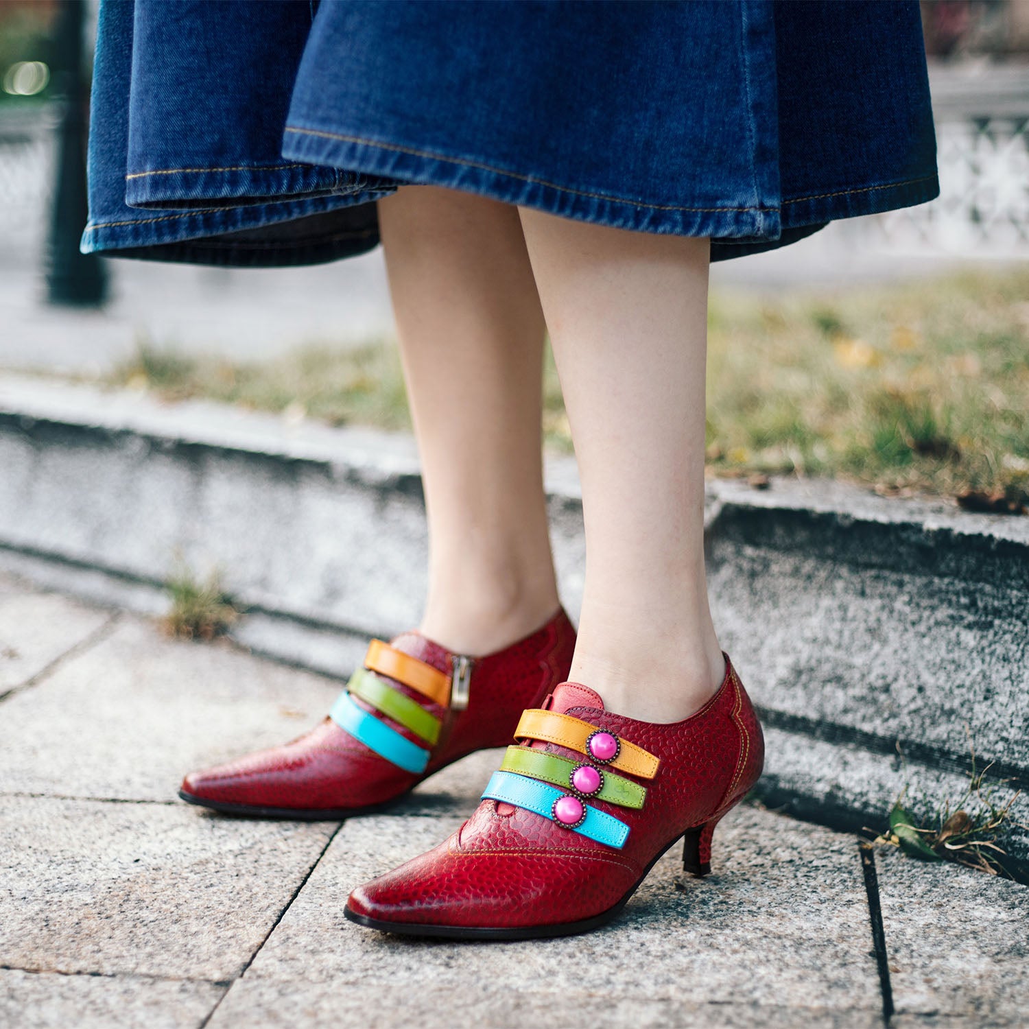 Vintage Mode bunte Schnallenschuhe