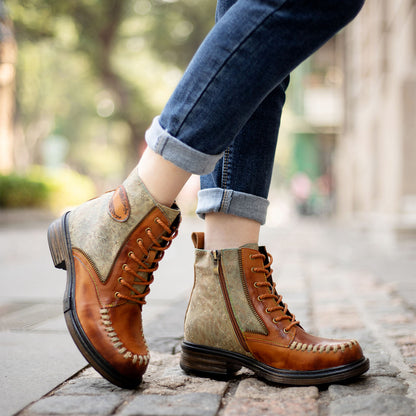 Vintage Stitching Low Heel Ankle Boots