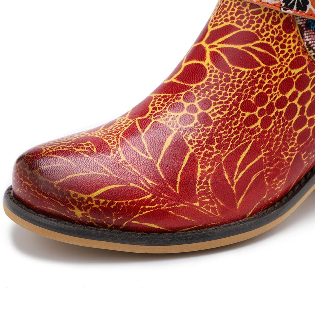 Retro Handmade Floral Embossed Boots