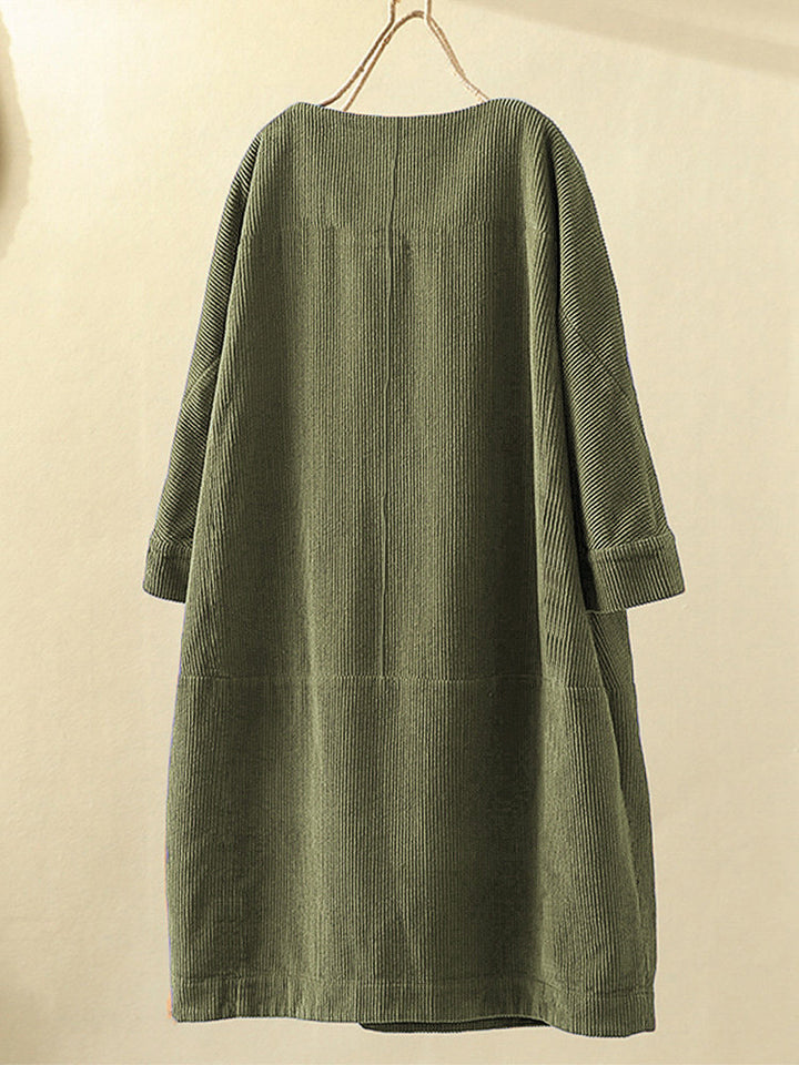 Plus Size Solid Color Vintage Long Sleeve Dresses