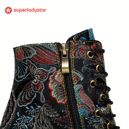 Genuine Leather Embroidered Comfy Boots