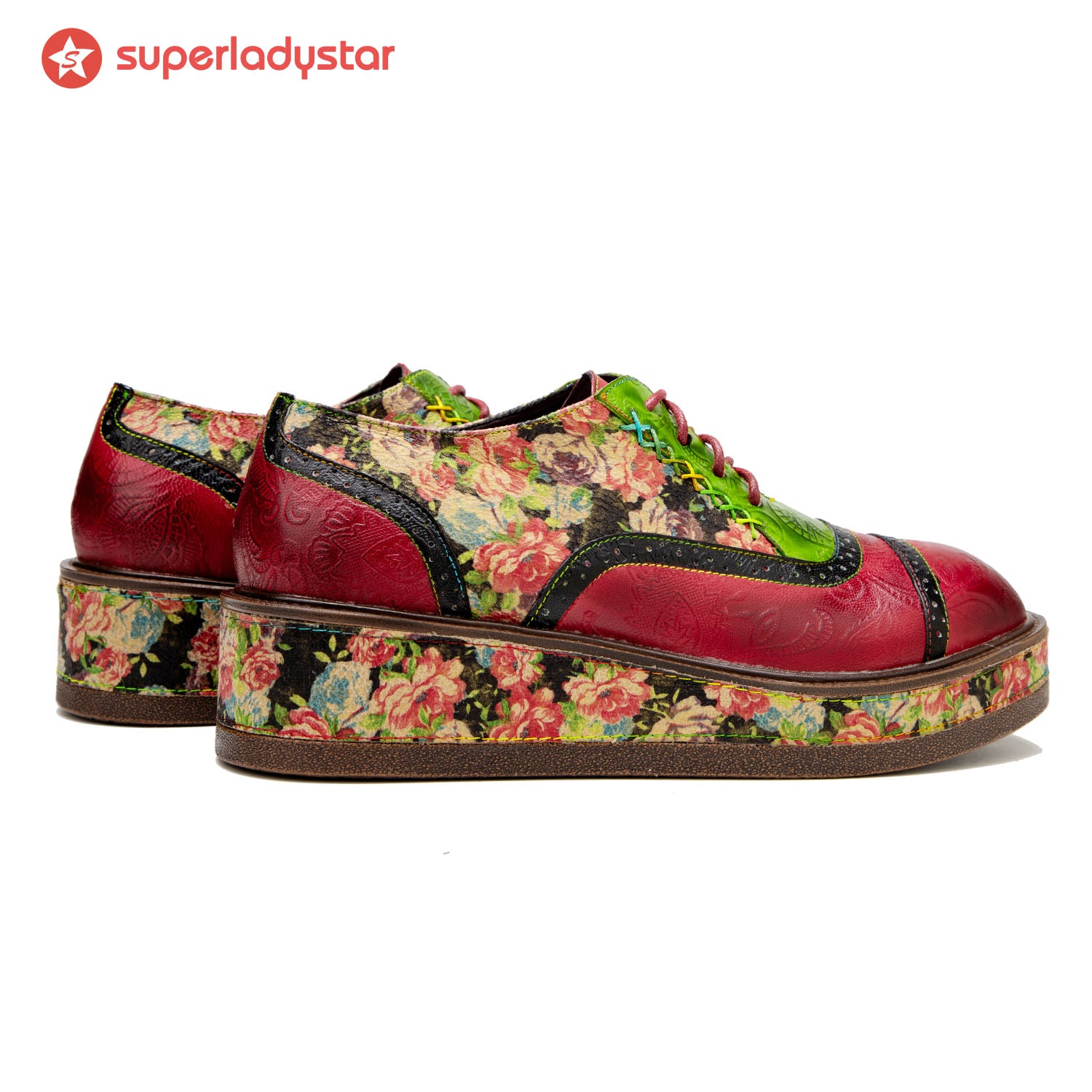 Vintage confortable Cousue décontractée chaussures oxfords florales