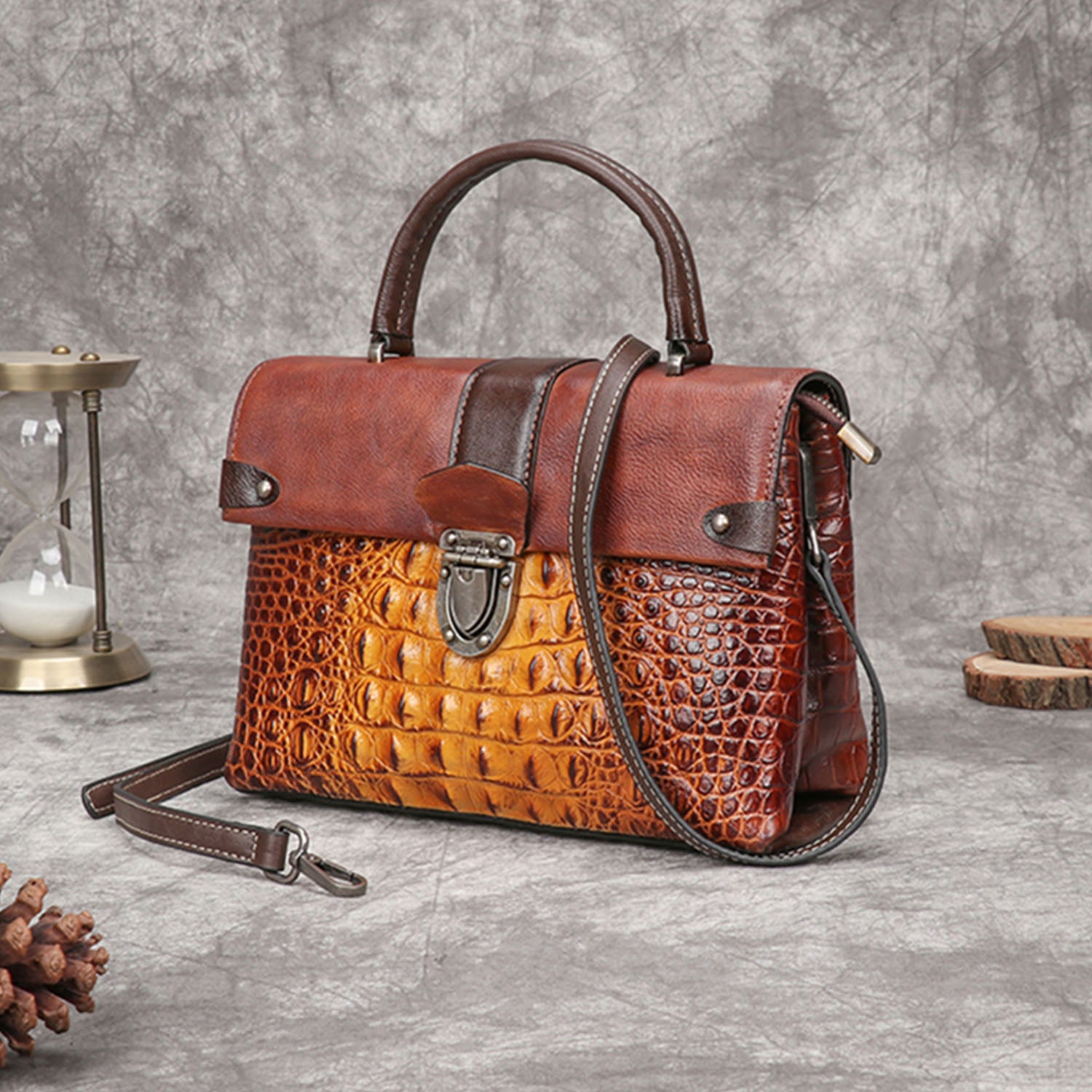 Vintage Leather Fashion Crocodile Pattern Handbag