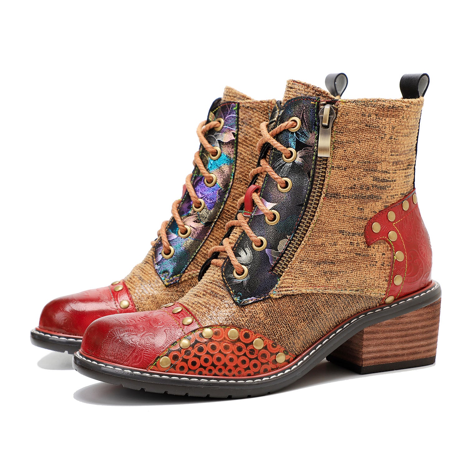 Retro Leder Patchwork Casual Comfort Booties