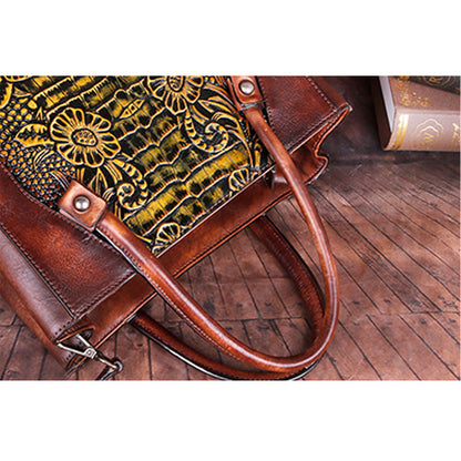 Vintage Casual Simple Leather Embossed Handbag