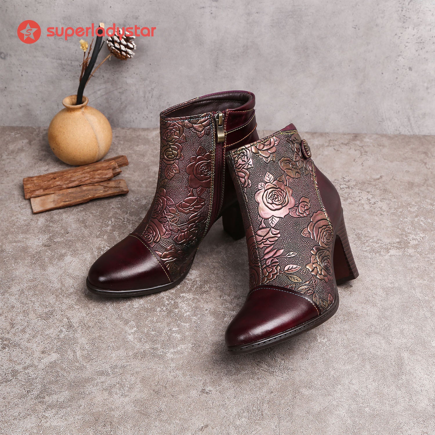 Vintage Handmade Embossed Ankle Boots