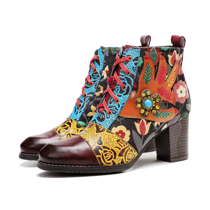 Genuine Leather Embossed Comfortable Boots