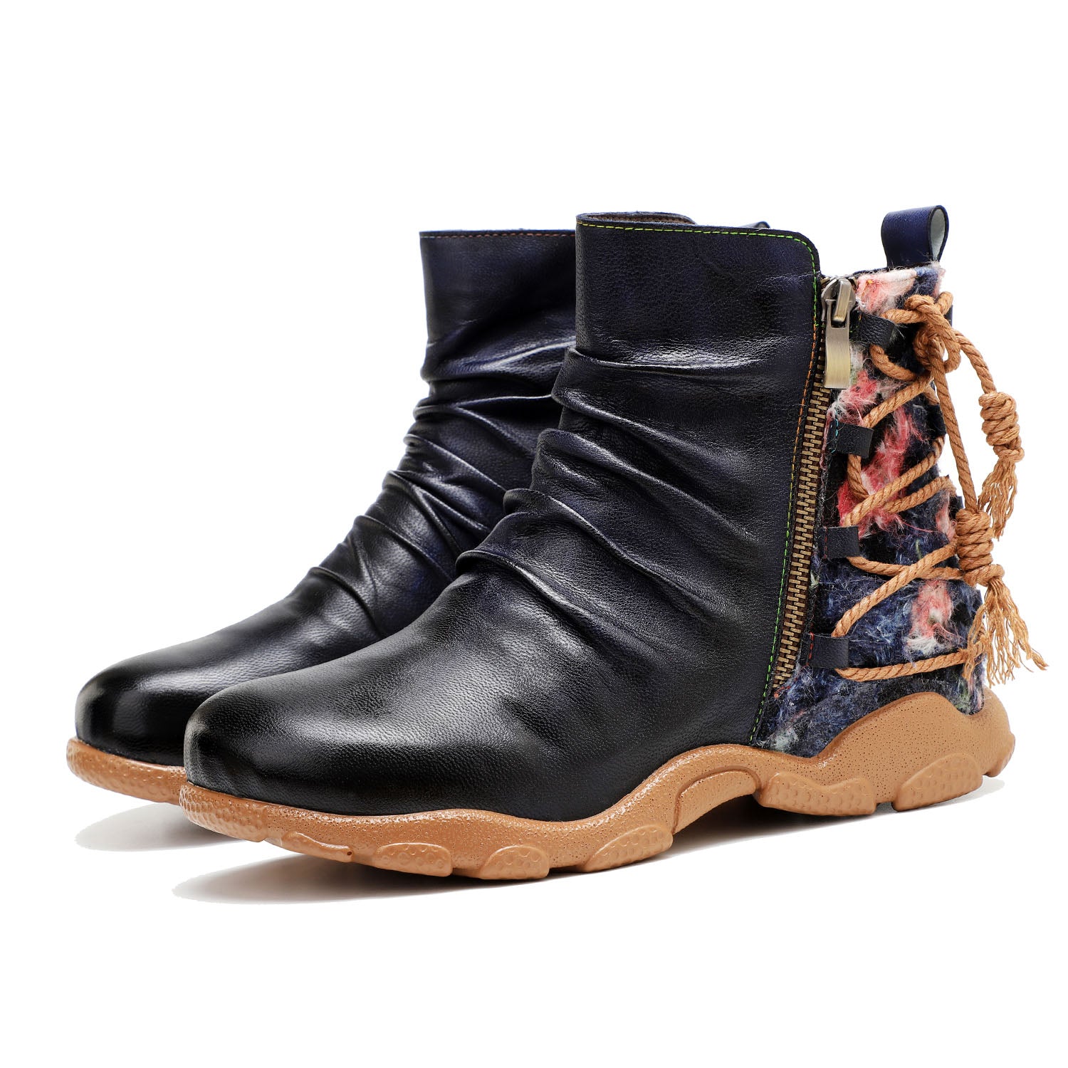 Botas de tira de couro feitas à mão retro