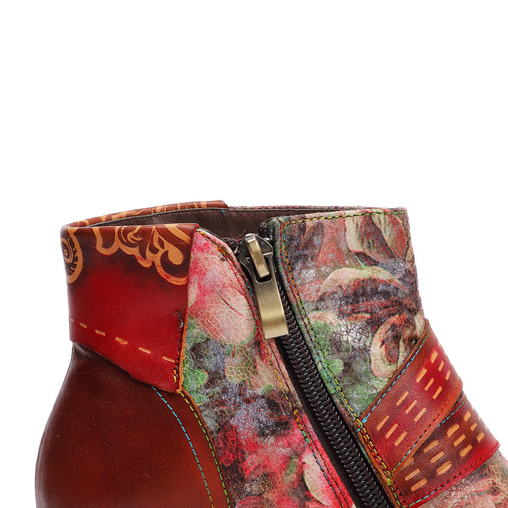 Retro Square Handmade Leather Buckle Ankle Boots