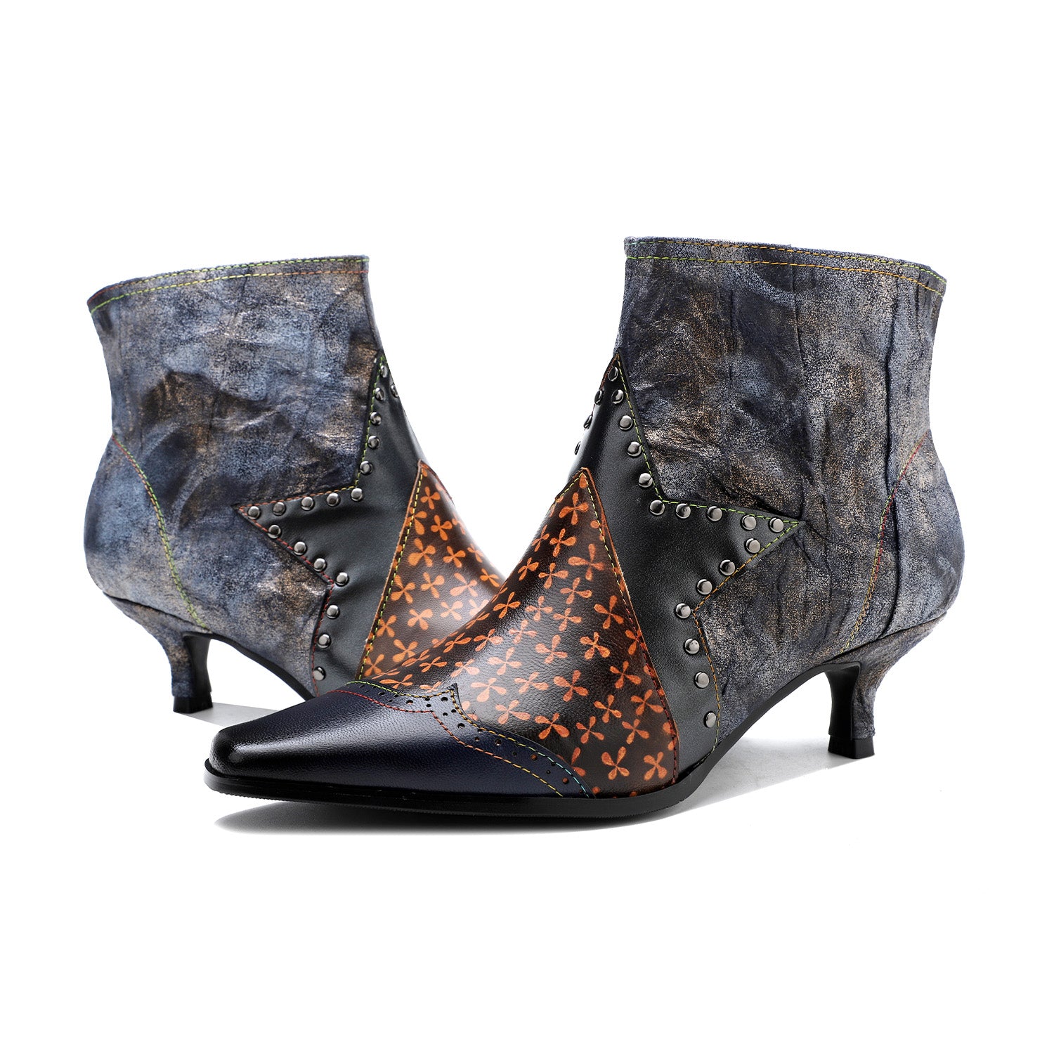 Retro Elegant Rivet Stitching Ankle Boots