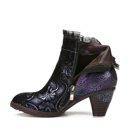 Retro Handmade Lace Floral Stitching Boots