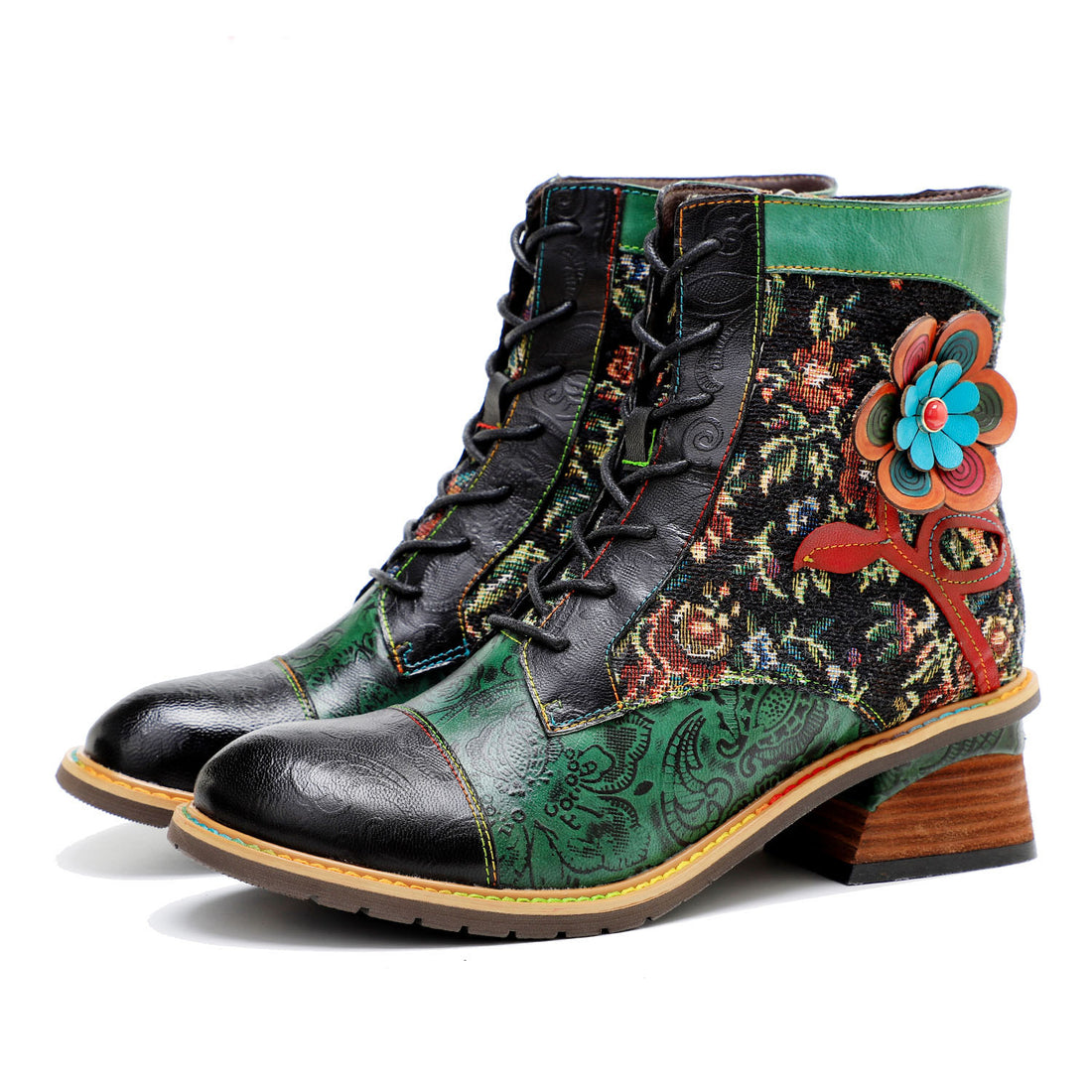 Botas florales impresionantes hechas a mano vintage