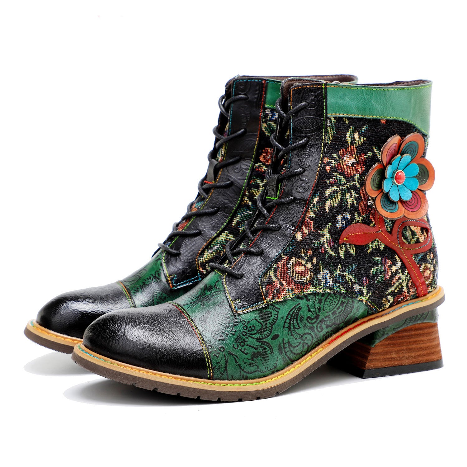 Vintage Handmade Stunning Floral Ankle Boots