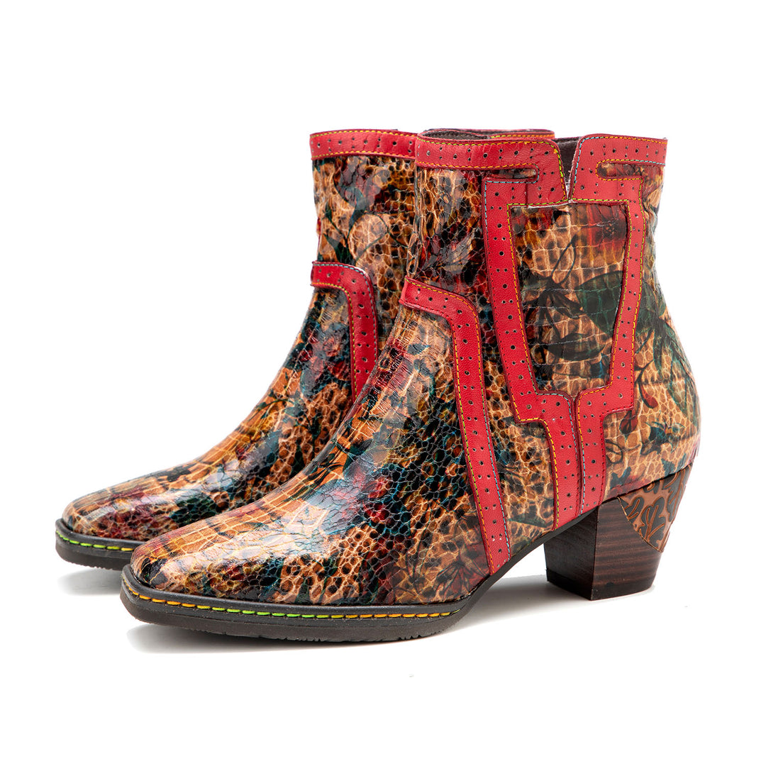 Colorful Handmade Low Heel Ankle Boots