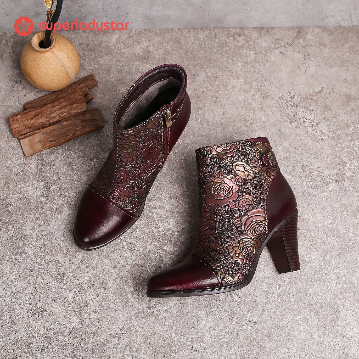 Vintage Handmade Embossed Ankle Boots