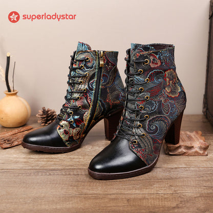 Genuine Leather Embroidered Comfy Boots