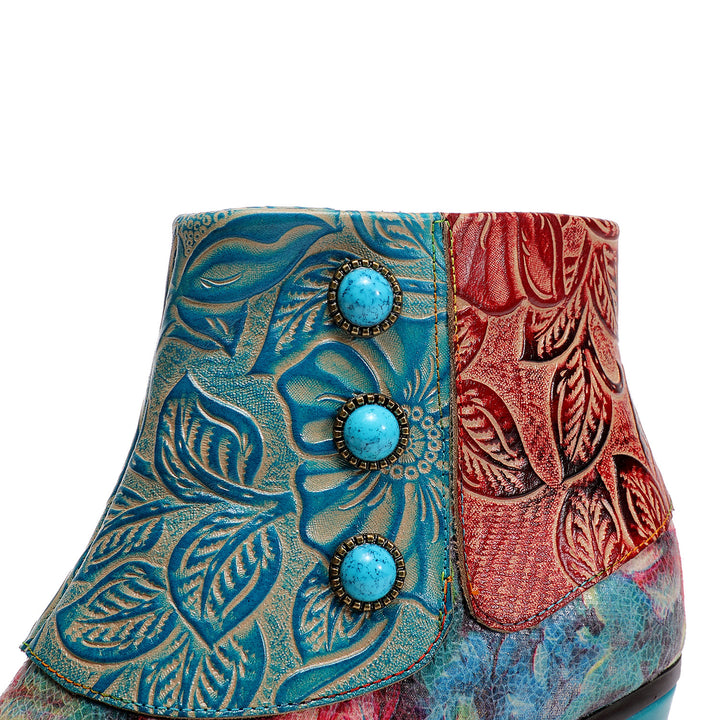 Vintage Handmade Floral Stitching Ankle Boots