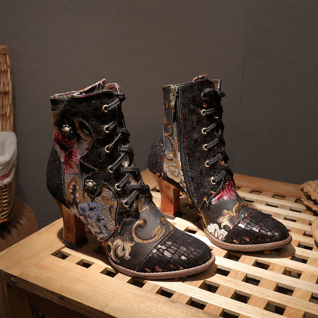 Retro Floral Genuine Leather Boots
