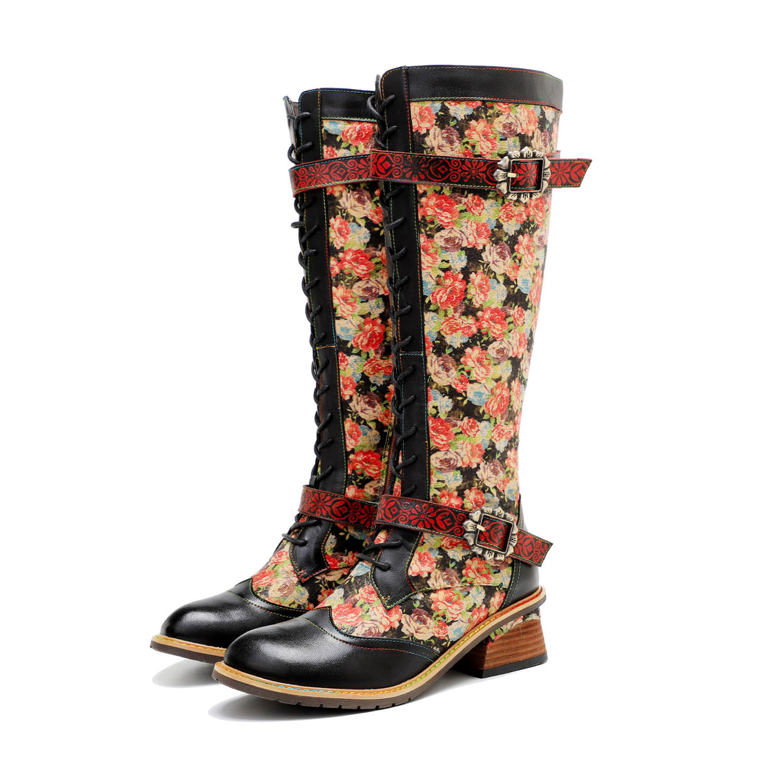 Botas florales impresionantes impresas a mano vintage