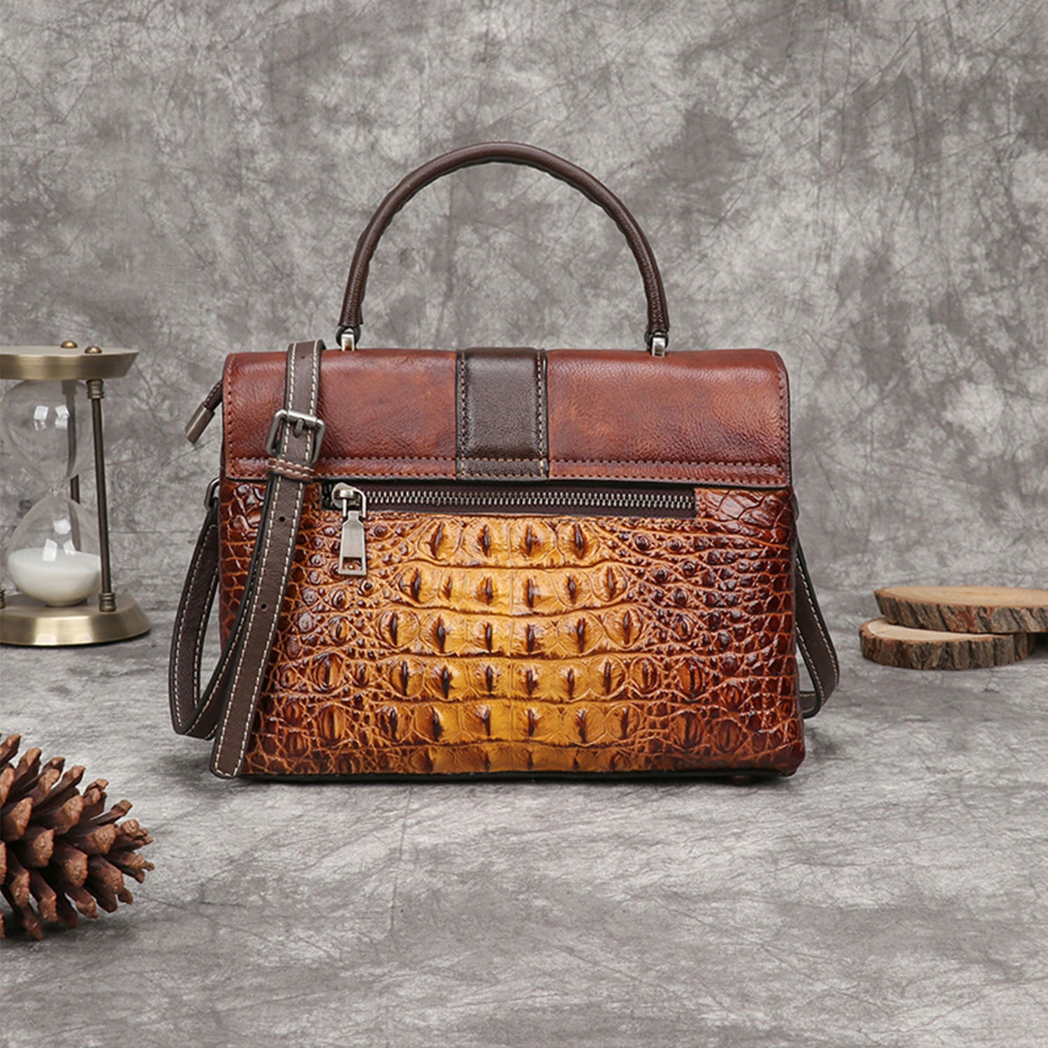 Vintage Leather Fashion Crocodile Pattern Handbag