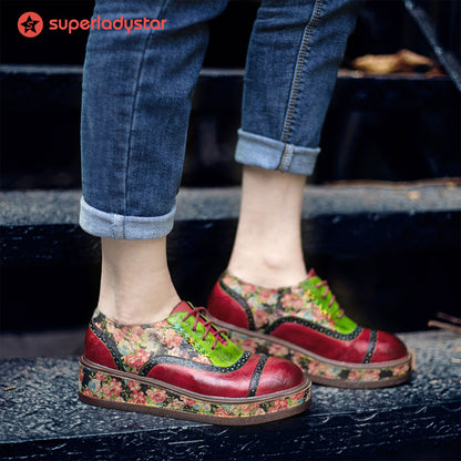 Vintage confortable Cousue décontractée chaussures oxfords florales