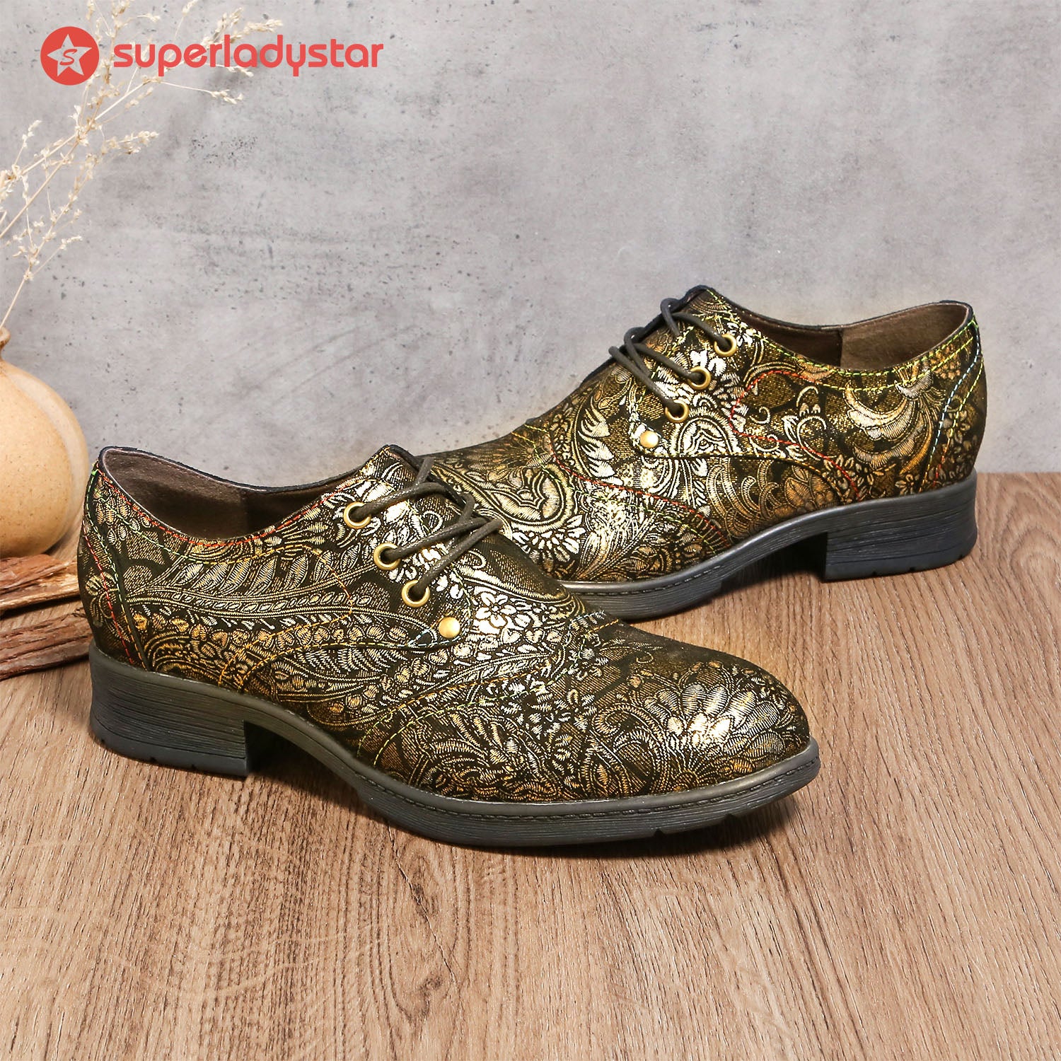 Handmade Leather Floral Flat Shoes