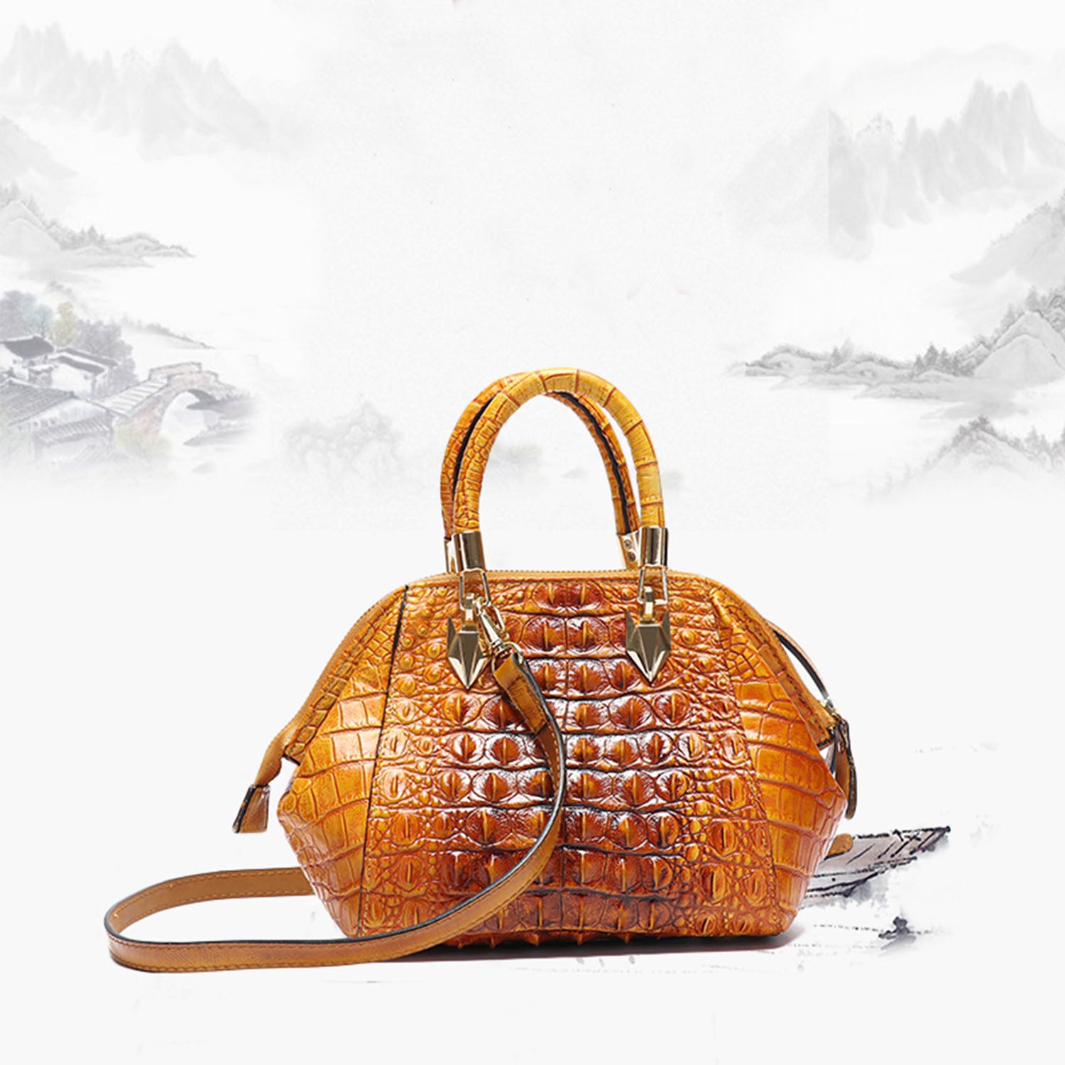 Vintage Leather Fashion Crocodile Pattern Shell Bag