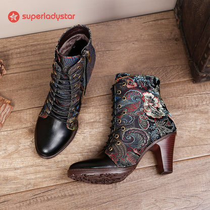 Genuine Leather Embroidered Comfy Boots