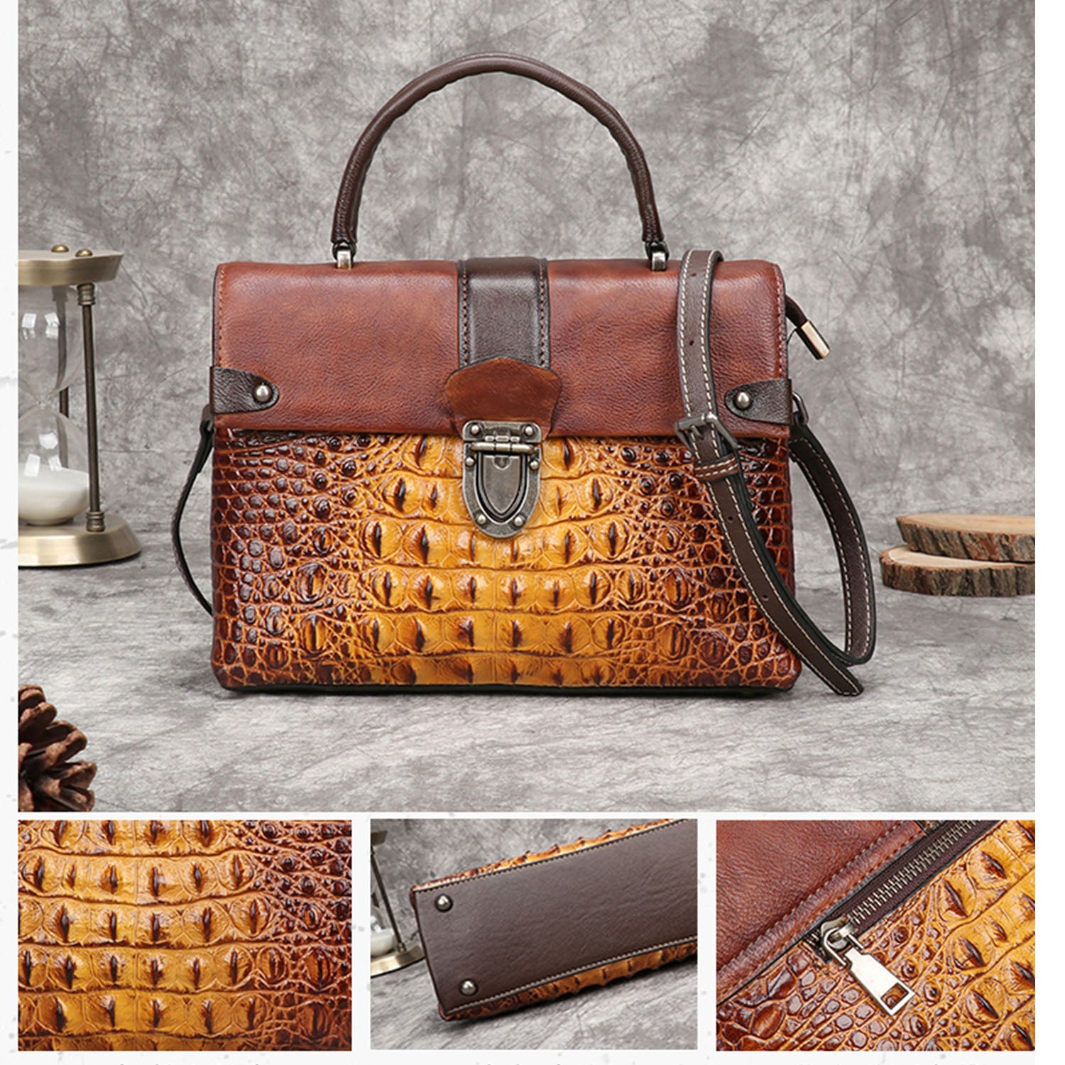 Vintage Leather Fashion Crocodile Pattern Handbag