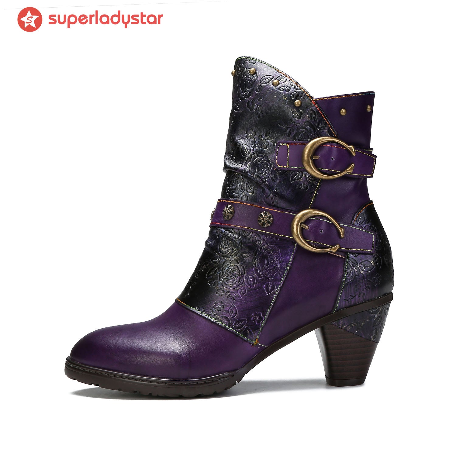 Retro Painted Genuine Leather Clasp Ankle Boots