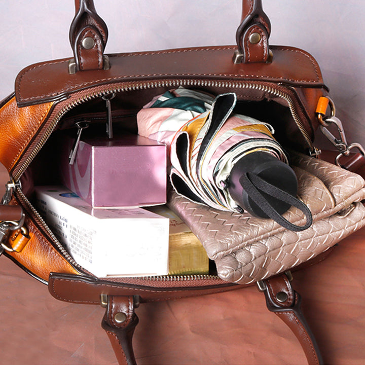 Vintage Embossed Leather Handmade Oval Handbag Messenger Bag
