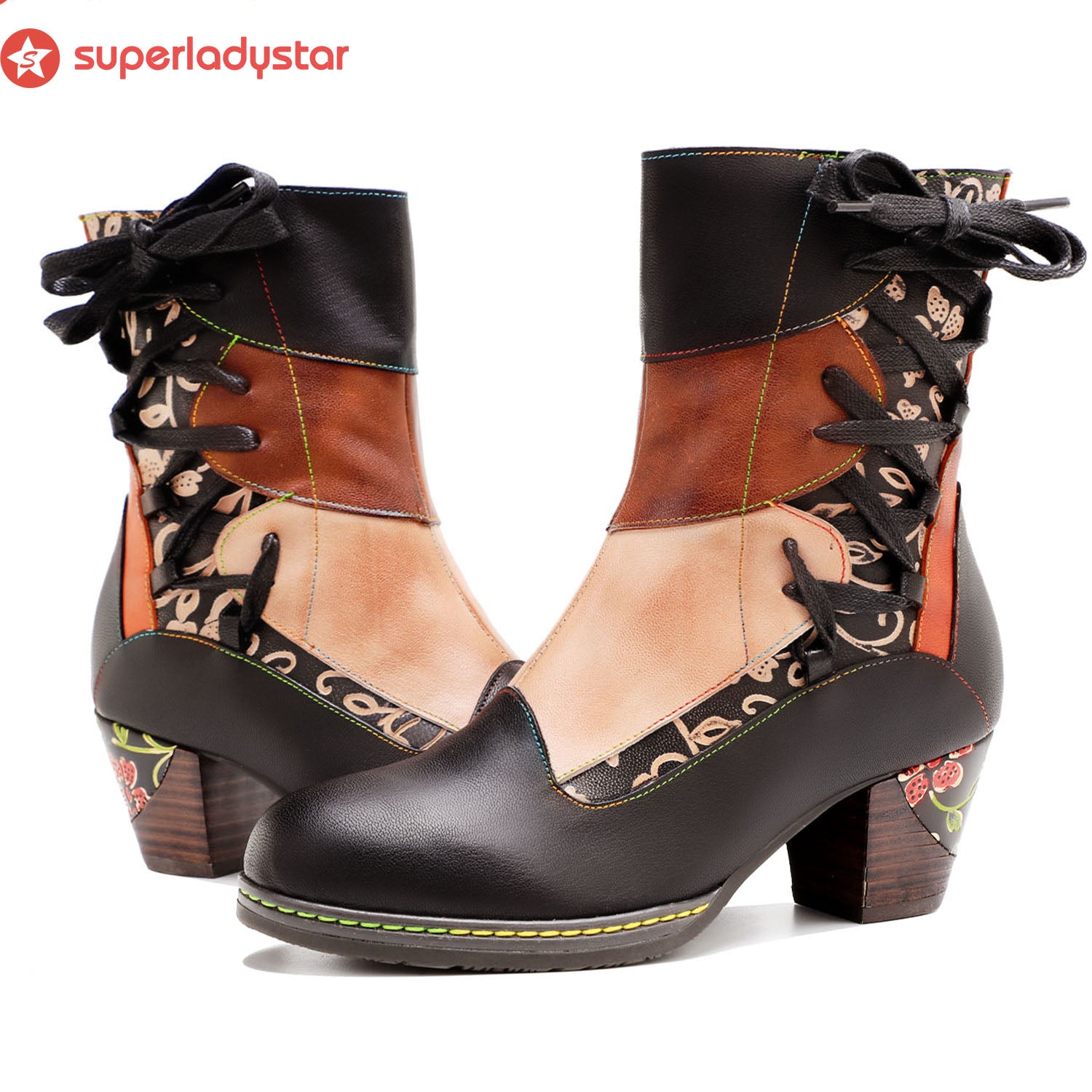 Leather Hand Embossed Adjustable Ankle Boots â superladystar