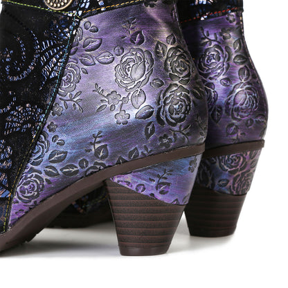 Retro Handmade Lace Floral Stitching Boots