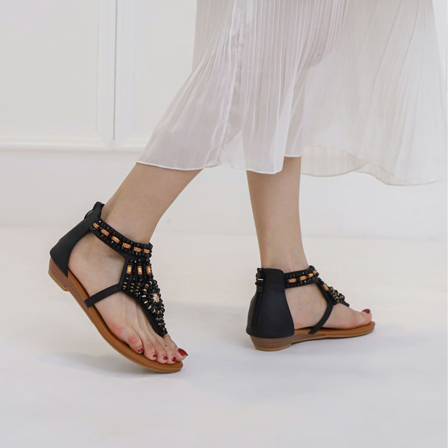 Bohemian Vacation Bead Flat Sandals