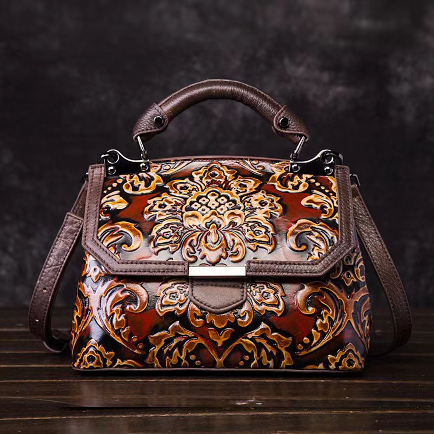 Vintage Handmade Leather Embossed Handbag – superladystar