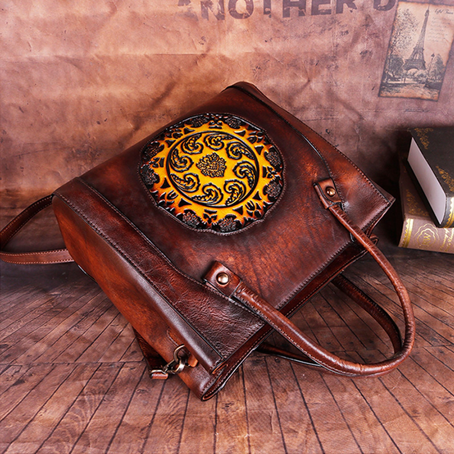 Retro handgegedettte Leder -Handtaschen -Messengertasche mit handgegenerem Leder