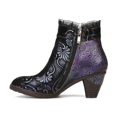 Retro Handmade Lace Floral Stitching Boots