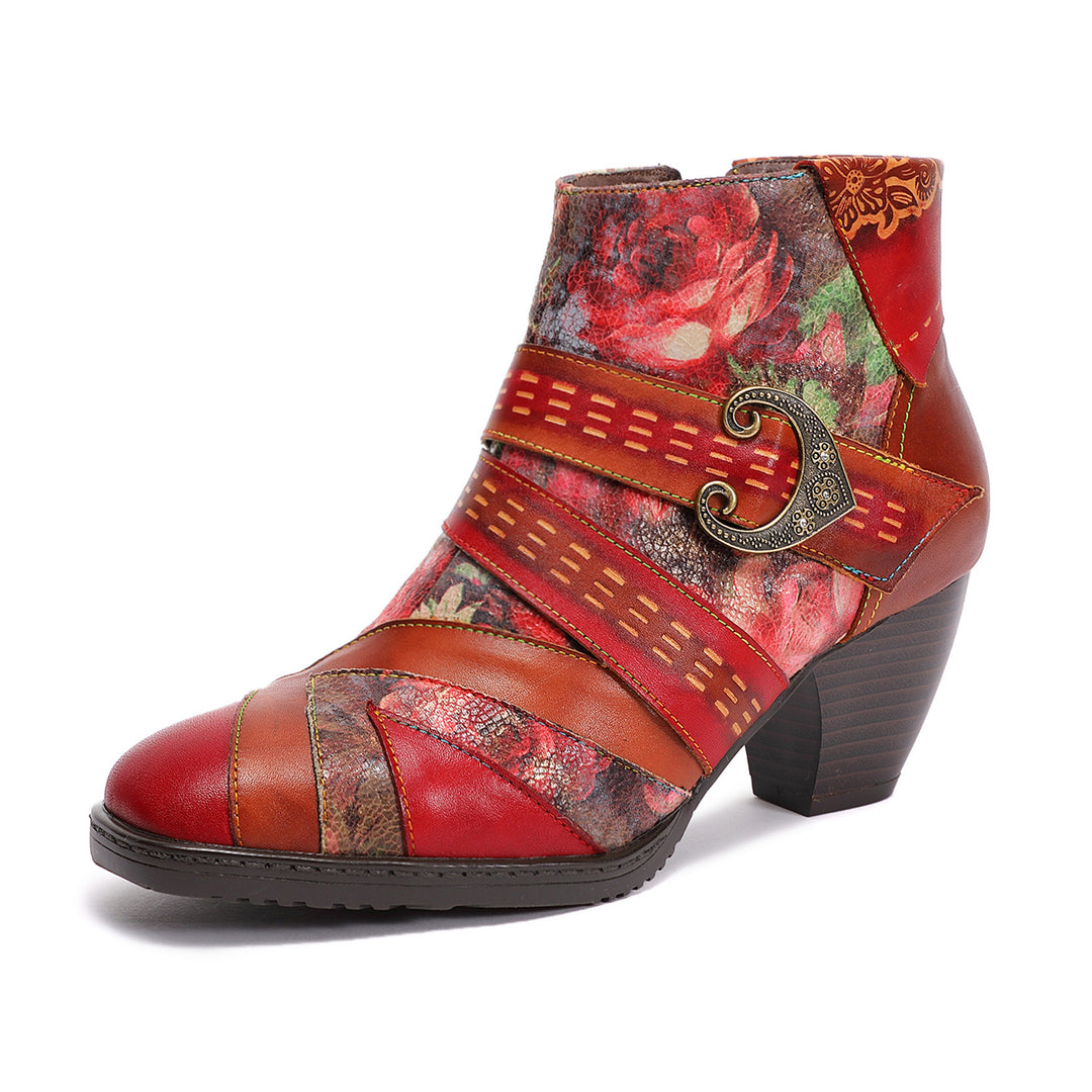 Retro Square Handmade Leather Buckle Ankle Boots