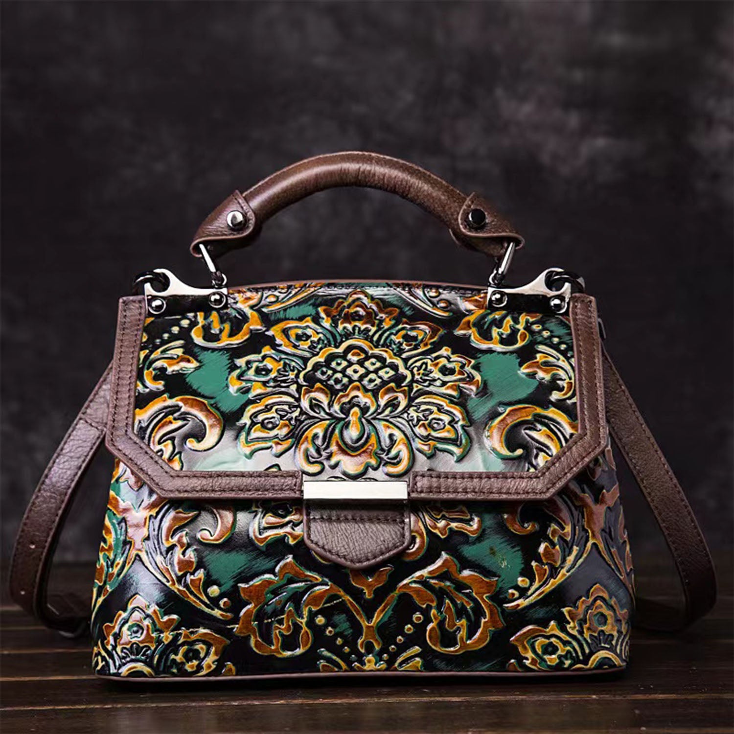 Vintage Handmade Leather Embossed Handbag