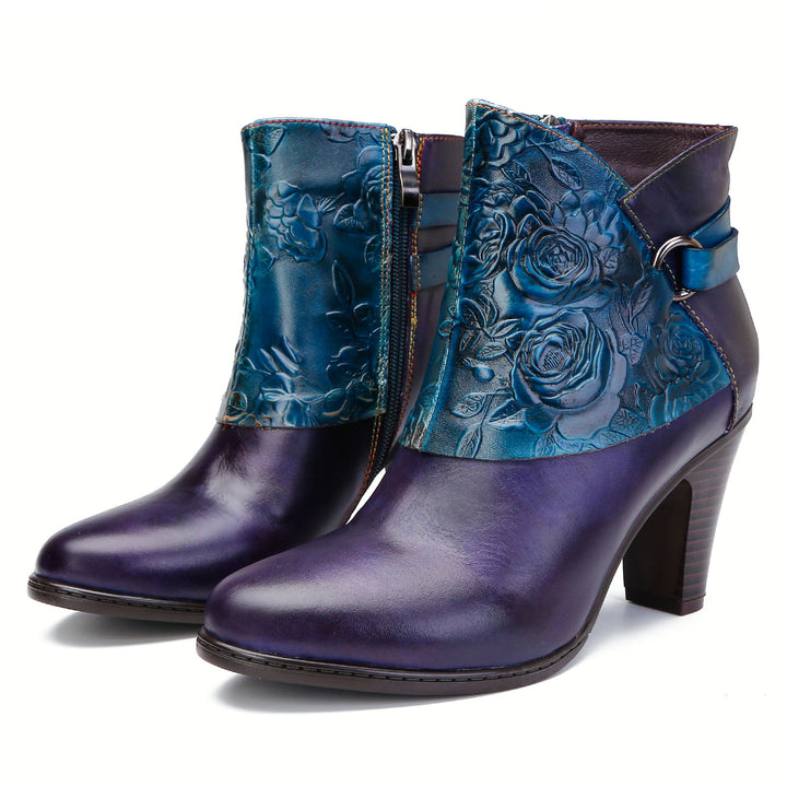 Classic Handmade Embossed Back Straps Ankle Boots