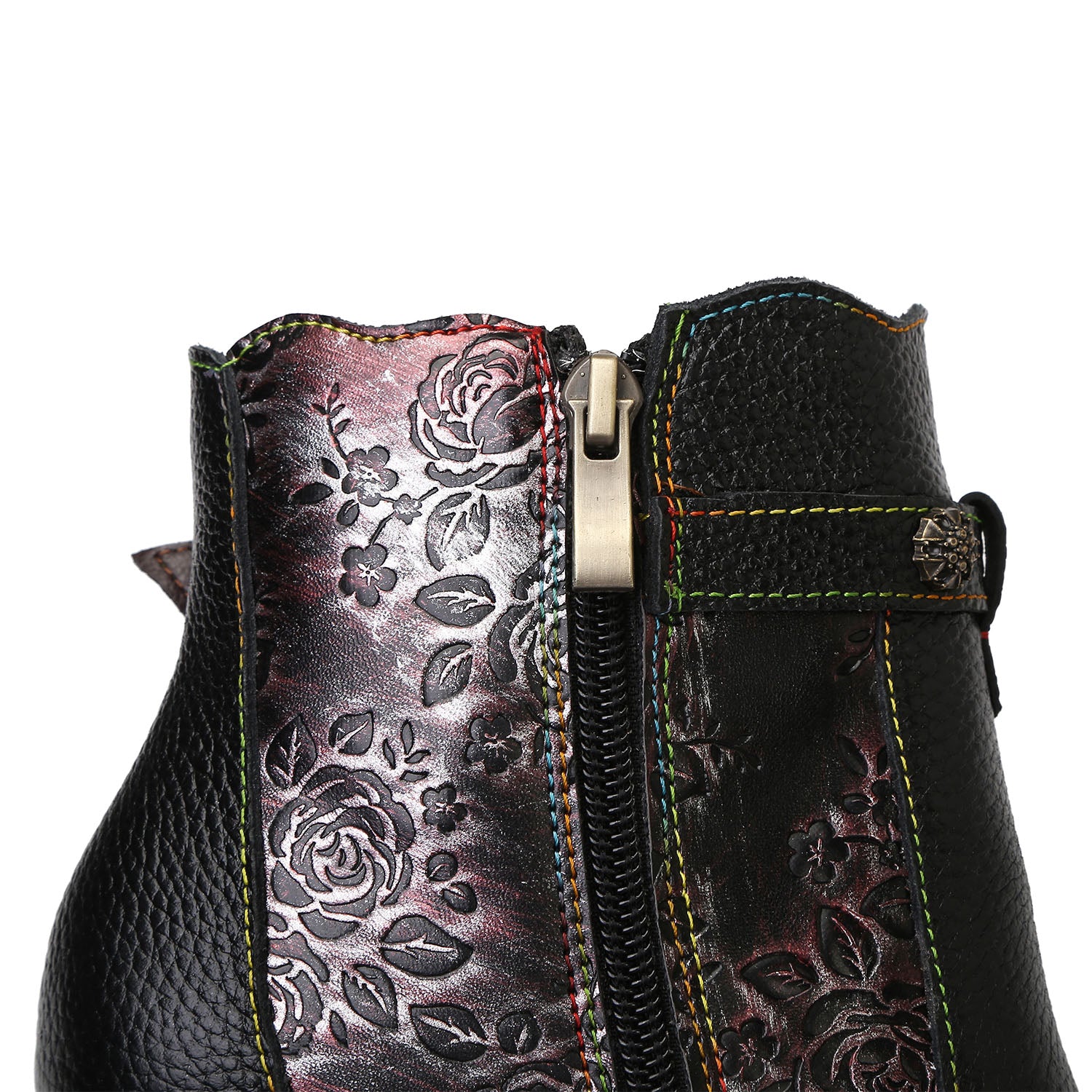 Retro Handmade Embossed Floral Stitching Booties