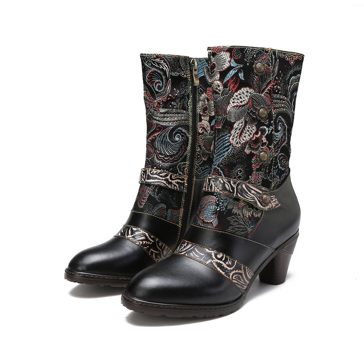 Embossed Real Leather Comfy Boots