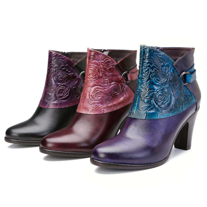 Classic Handmade Embossed Back Straps Ankle Boots