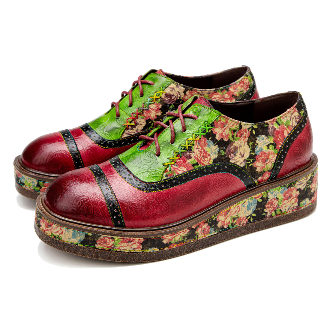 Vintage confortable Cousue décontractée chaussures oxfords florales