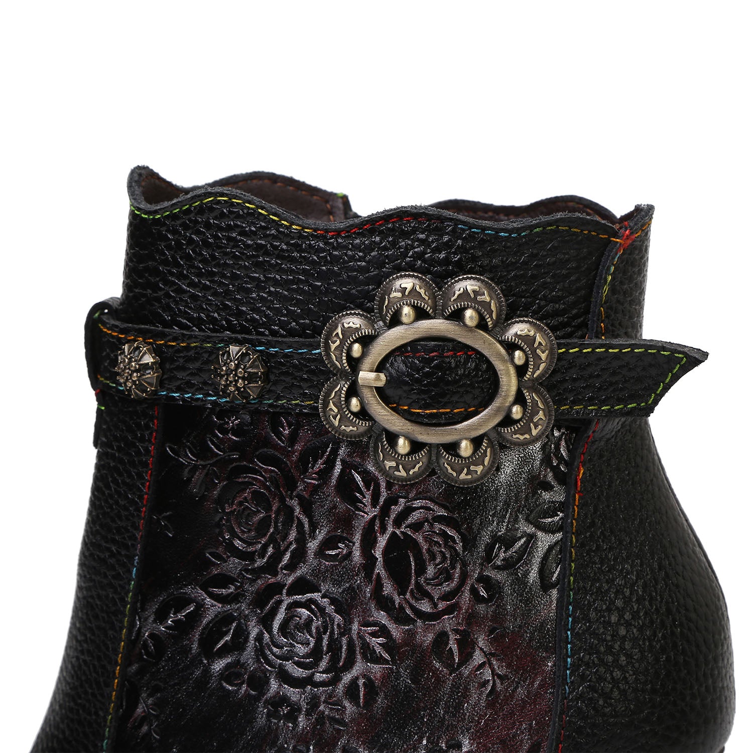 Retro Handmade Embossed Floral Stitching Booties