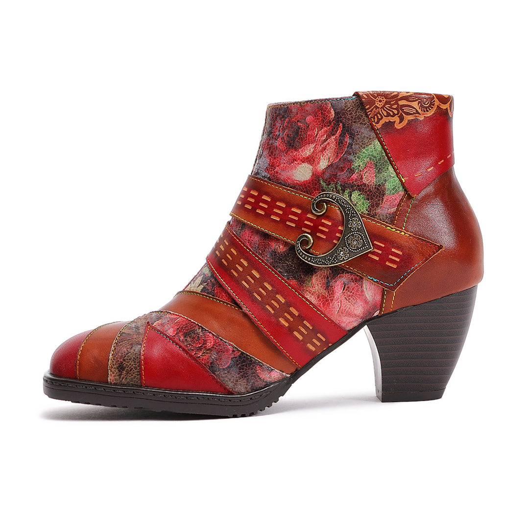 Retro Square Handmade Leather Buckle Ankle Boots