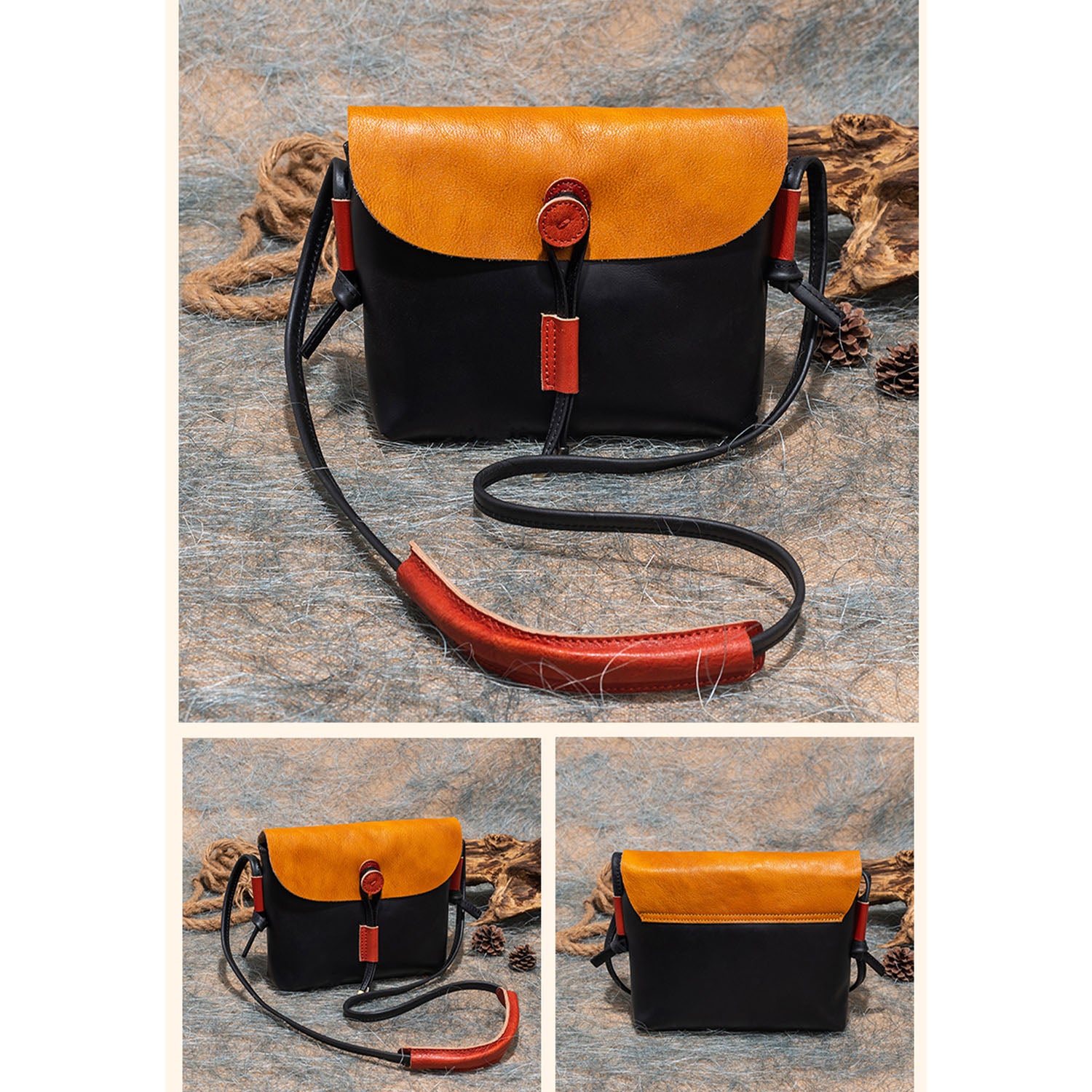 Retro Casual Leather Color Block Single Shoulder Bag