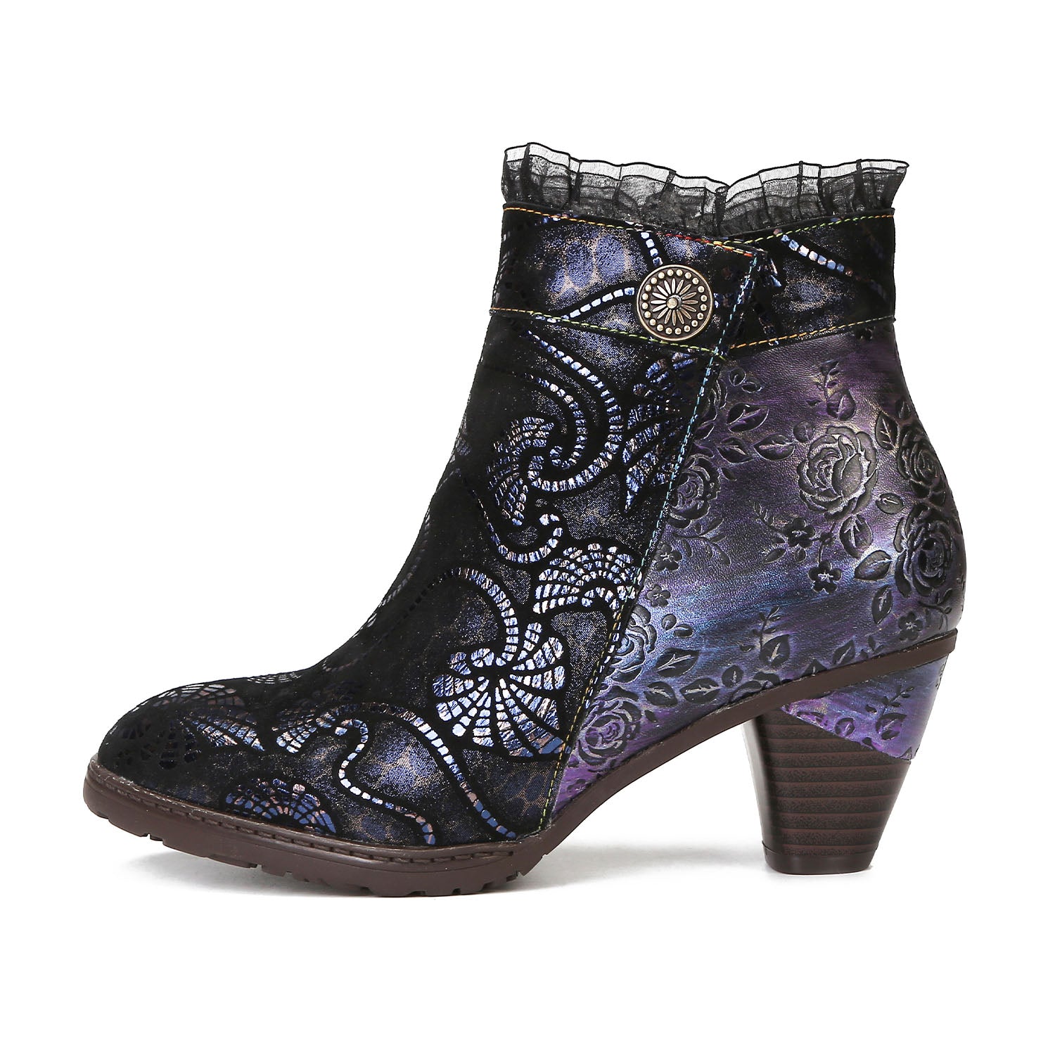 Retro Handmade Lace Floral Stitching Boots