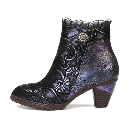 Retro handgefertigte Spitzenblumenstiefel mit Spitze